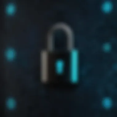 A visual representation of application security with coding symbols and a secure lock.