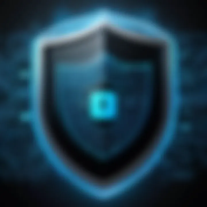 Illustration showing a digital shield emblem symbolizing cybersecurity protection strategies.