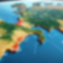 Visual representation of IP address mapping to geographical locations