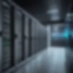 A server room showcasing advanced security measures with digital interfaces.