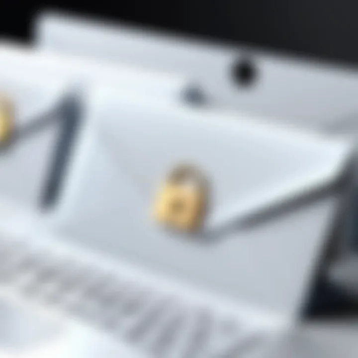 Email envelopes with lock symbol for secure communication