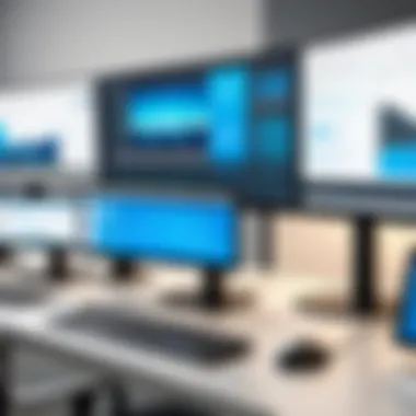 Enhanced Productivity with Four Monitor Thin Clients Four monitor thin client setup showcasing productivity