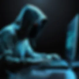 Illustration depicting a shadowy figure accessing a computer network