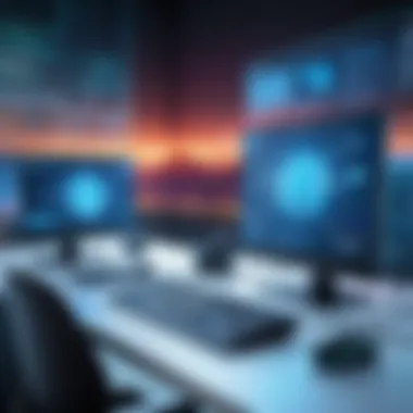 Digital Landscape of Cybersecurity A digital landscape showcasing cybersecurity tools and technologies.