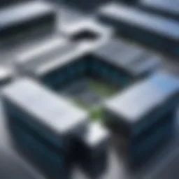 Aerial view of a modern data center showcasing its architectural design