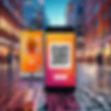 A smartphone scanning a QR code in a vibrant urban setting