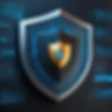 Illustration depicting cybersecurity shield protecting website