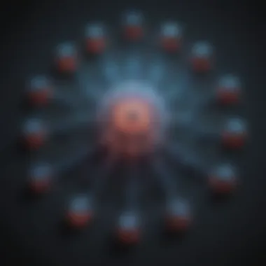 Cybersecurity Conceptual Network Abstract representation of interconnected cybersecurity concepts
