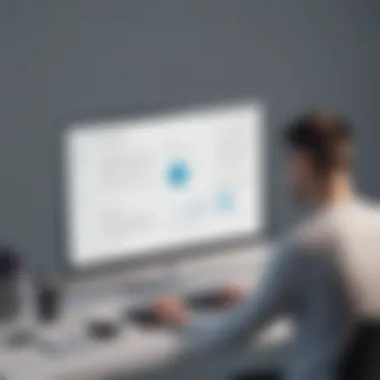 Cybersecurity reporting process Illustration of a person using a computer to report internet fraud