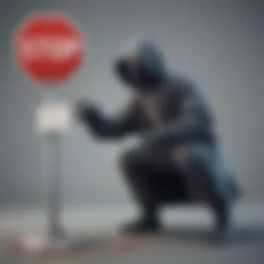 Halting cybercriminals Illustration of a hacker being stopped by a stop sign