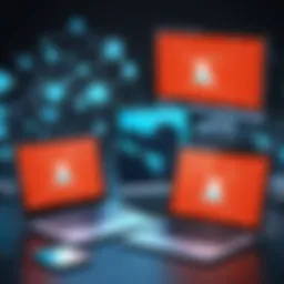 A visual representation of botnets in action, showcasing multiple connected devices.