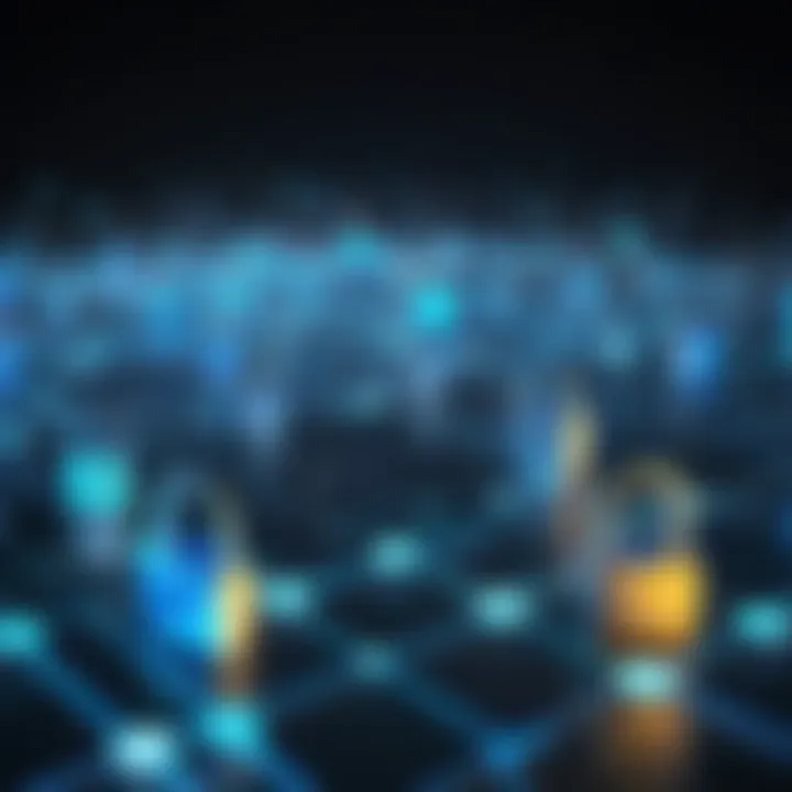 Network security concept with locks and data flow