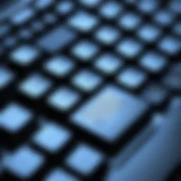 Close-up of a computer keyboard with a shadowy figure analyzing keystrokes