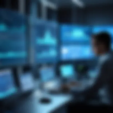 Cybersecurity Threat Monitoring A cybersecurity professional monitoring threats on multiple screens