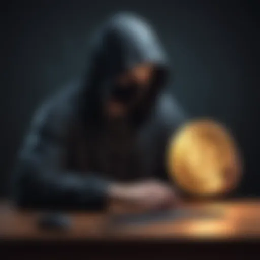 Illustration depicting a shadowy figure manipulating cryptocurrency transactions