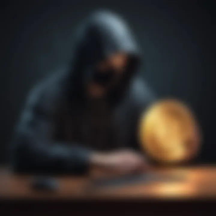 Illustration depicting a shadowy figure manipulating cryptocurrency transactions