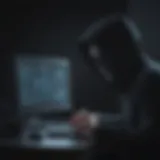 Illustration depicting a shadowy figure behind a computer screen