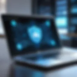 A laptop connected to a public Wi-Fi network with a lock symbol